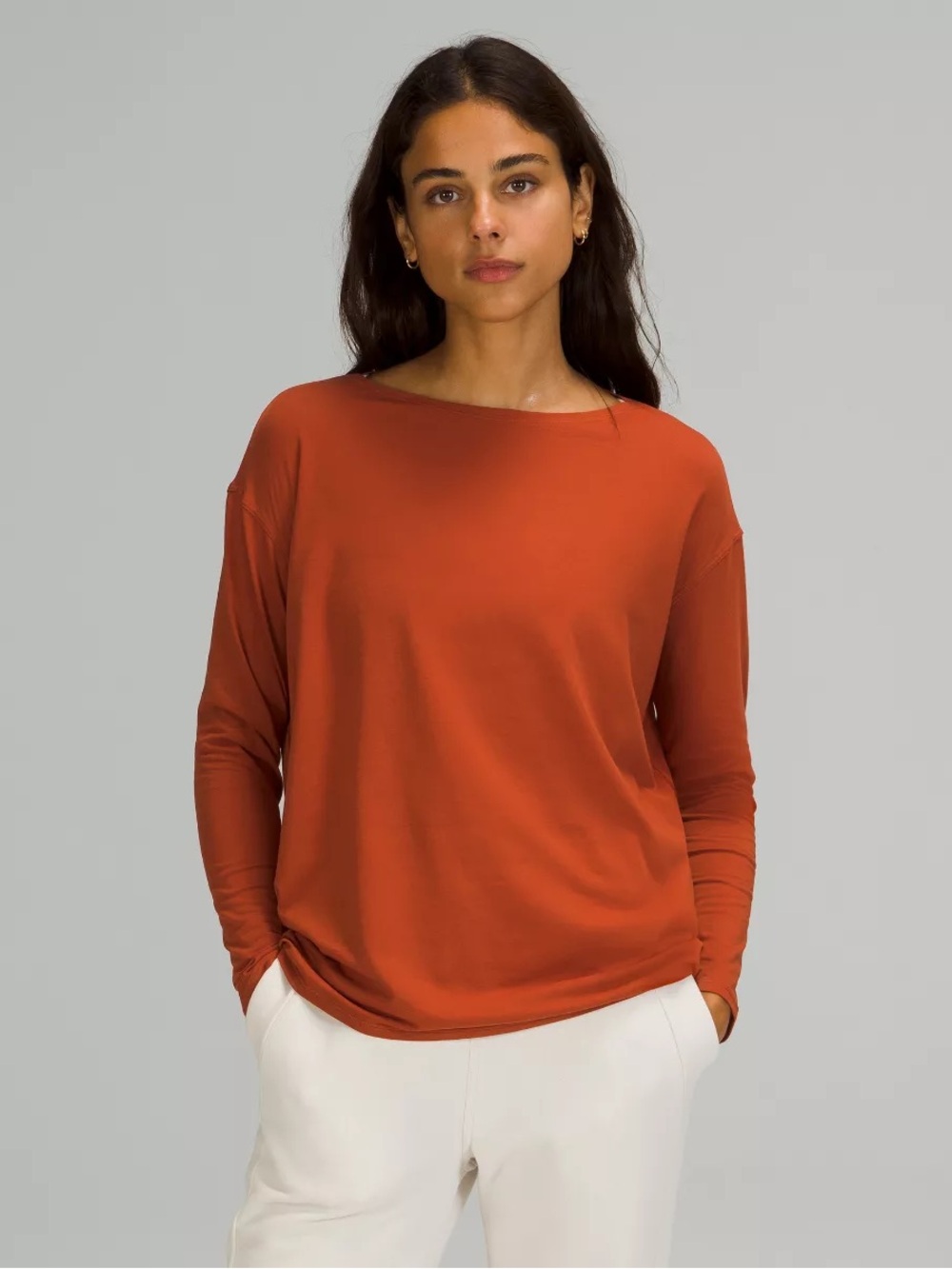 lululemon back in action Long-Sleeve Boatneck Top — salmon